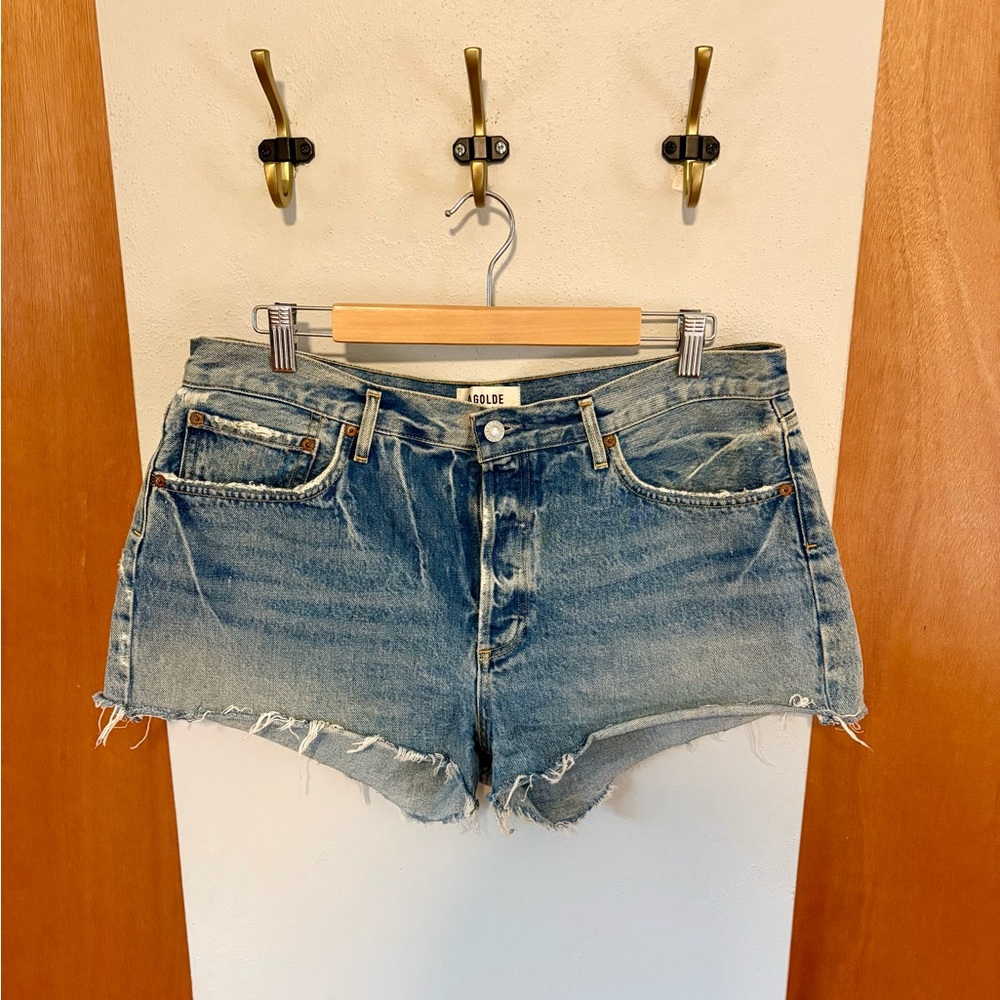 Agolde Faded Blue High-Rise Cutoff Shorts, women’s sz 32